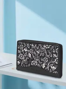 HARD CRAFT Women Floral Printed Leather Zip Around Wallet with Passport Holder