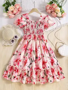 INCLUD Girl Floral Print Puff Sleeve Fit & Flare Dress