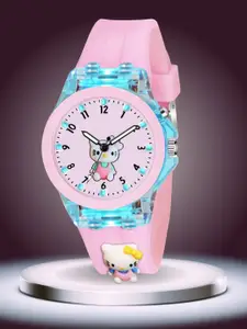 ON TIME OCTUS Girls Printed Dial Led Analogue Watch KD-026 PINK KITTY