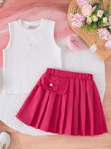 INCLUD Girls Round Neck Top With Skirt