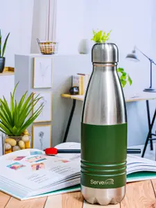 Servewell Green & Steel Stainless Steel Printed Double Wall Vacuum Water Bottle - 500 ml
