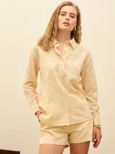 SASSAFRAS Self  Design Pure Cotton Shirt With Shorts Co-Ords