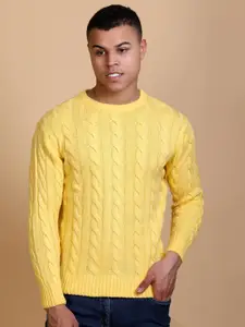 Dzant Men Cable Knit Self Design Cardigan