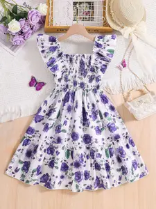 INCLUD Floral Print Flutter Sleeve Fit & Flare Dress