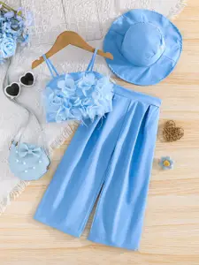 INCLUD Girls Self Design Top With Trousers