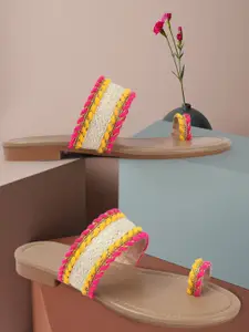 AVIVASTYLE Women Woven Design Synthetic Ethnic One Toe Flats With Embroidered