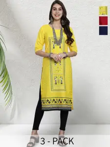 Anouk Rustic Women Ethnic Motifs Pack of 3 Printed Crepe Kurta