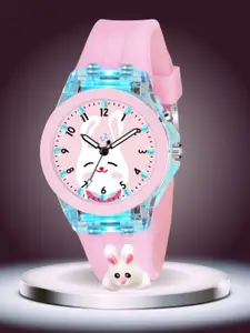 ON TIME OCTUS Girls Printed Dial Led Analogue Watch KD-029 PINK RABBIT