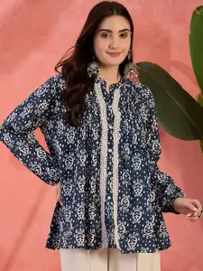 Sangria Ikat Women Printed Pure Cotton Shirt Style Top