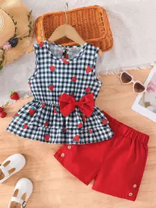 INCLUD Girls Checked Round Neck Top With Shorts