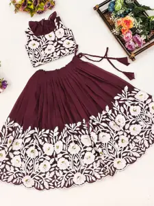 BAESD Girls Embroidered Thread Work Ready to Wear Lehenga With Blouse