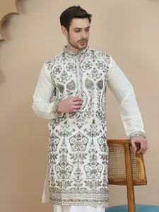 Jompers Men Ethnic Motifs Embroidered Thread Work Kurta