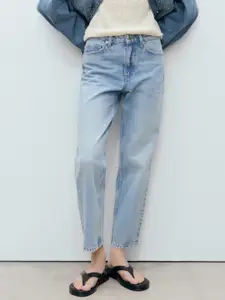 MANGO Women Blanca Straight Fit Mid-Rise Pure Cotton Jeans