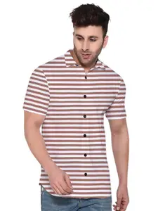 BEYOU FASHION Men Horizontal Striped Spread Collar Cotton Casual Shirt