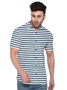 BEYOU FASHION Men Horizontal Striped Spread Collar Cotton Casual Shirt