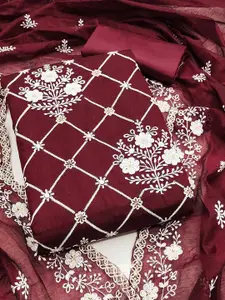 Peachmode Floral Embroidered Chanderi Cotton Unstitched Dress Material