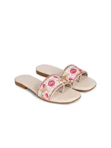 dbcooper Women Embroidered Open Toe Flats