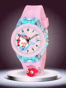 ON TIME OCTUS Girls Printed Dial & 3D Straps Analogue Watch KD-030 PINK FISH