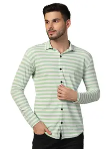 BEYOU FASHION Men Horizontal Striped Spread Collar Cotton Casual Shirt