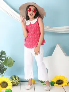 Sangria Girls Ethnic Motifs Printed Pure Cotton Top With Trousers Clothing Set