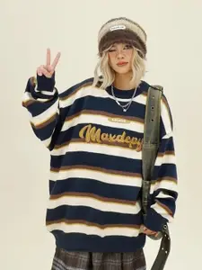 KPOP Women Striped Pullover