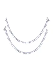 Vighnaharta Rhodium-Plated Artificial Stones Studded Anklets