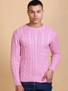 Dzant Men Cable Knit Cardigan with Embellished Detail