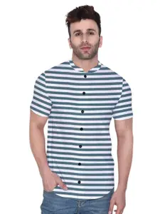 BEYOU FASHION Men Striped Mandarin Collar Casual Shirt