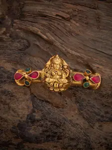 Kushal's Fashion Jewellery Ruby-Green Gold-Plated Ethnic 92.5 Pure Silver Temple Bangle