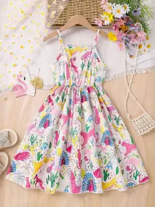 INCLUD Girls Conversational Printed Fit & Flare Knee Length Dress