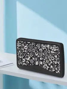 HARD CRAFT Women Floral Printed Leather Zip Around Wallet with Passport Holder