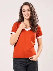 TQH Women V-Neck Pockets T-shirt