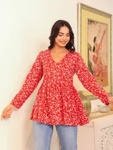 LABEL ADRIJA Women Floral Print Cotton Top