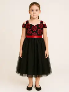 BAESD Kids-Girls Floral Printed Cold-Shoulder A-Line Dress