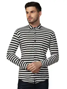 BEYOU FASHION Men Horizontal Striped Spread Collar Cotton Casual Shirt