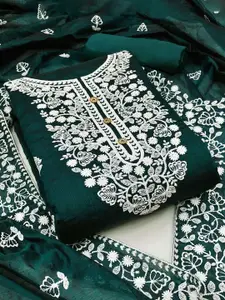 Peachmode Floral Embroidered Chanderi Cotton Unstitched Dress Material