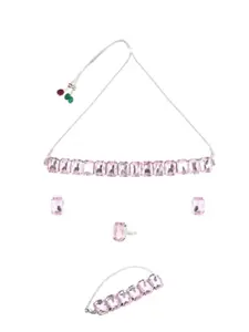 Anouk Silver Plated Stones Studded Choker Set with Bracelet & Finger Ring