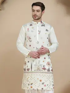 Jompers Men Floral Embroidered Chikankari Kurta