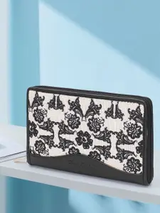 HARD CRAFT Women Floral Printed Leather Zip Around Wallet with Passport Holder