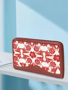 HARD CRAFT Women Floral Printed Leather Zip Around Wallet with Passport Holder