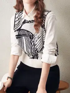 KPOP Women Ribbed Round Neck Pullover
