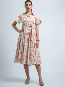 Roadster Women Floral Printed Layered Shirt Knee Length Dresses