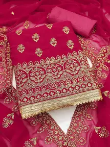 Peachmode Floral Embroidered Zari Work Silk Georgette Unstitched Dress Material