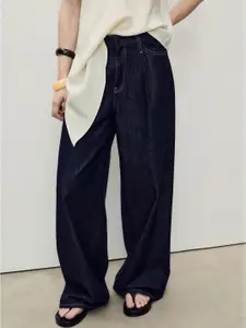 MANGO Women Wide Leg Pure Cotton Mid-Rise Jeans