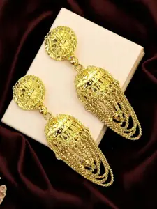 FEMMIBELLA Gold-Plated Dome Shaped Ornate Layered Jhumkas