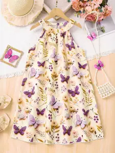 INCLUD Girls Printed Round Neck A-Line Dress