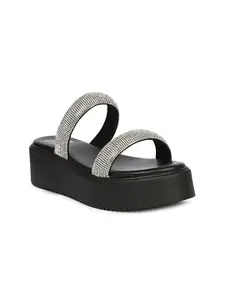 Viviblu Women Embellished Leather Flatform Sandals