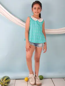 Sangria Girls Self Design Pure Cotton Collared Regular Top