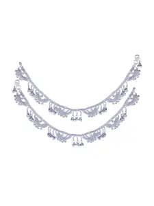 Vighnaharta Rhodium-Plated Artificial Stones Studded Anklets