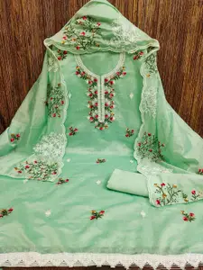 Peachmode Floral Embroidered Thread Work Unstitched Dress Material